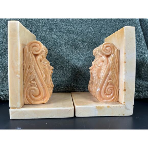 Greek Screaming Man Stone Bookends MCM Vintage - Picture 10 of 16
